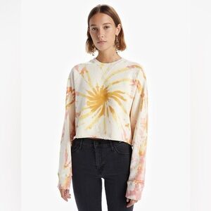 Mother The Loafer Crop Fray Tie Dye Sweatshirt in Coral Haze Lemon Medium